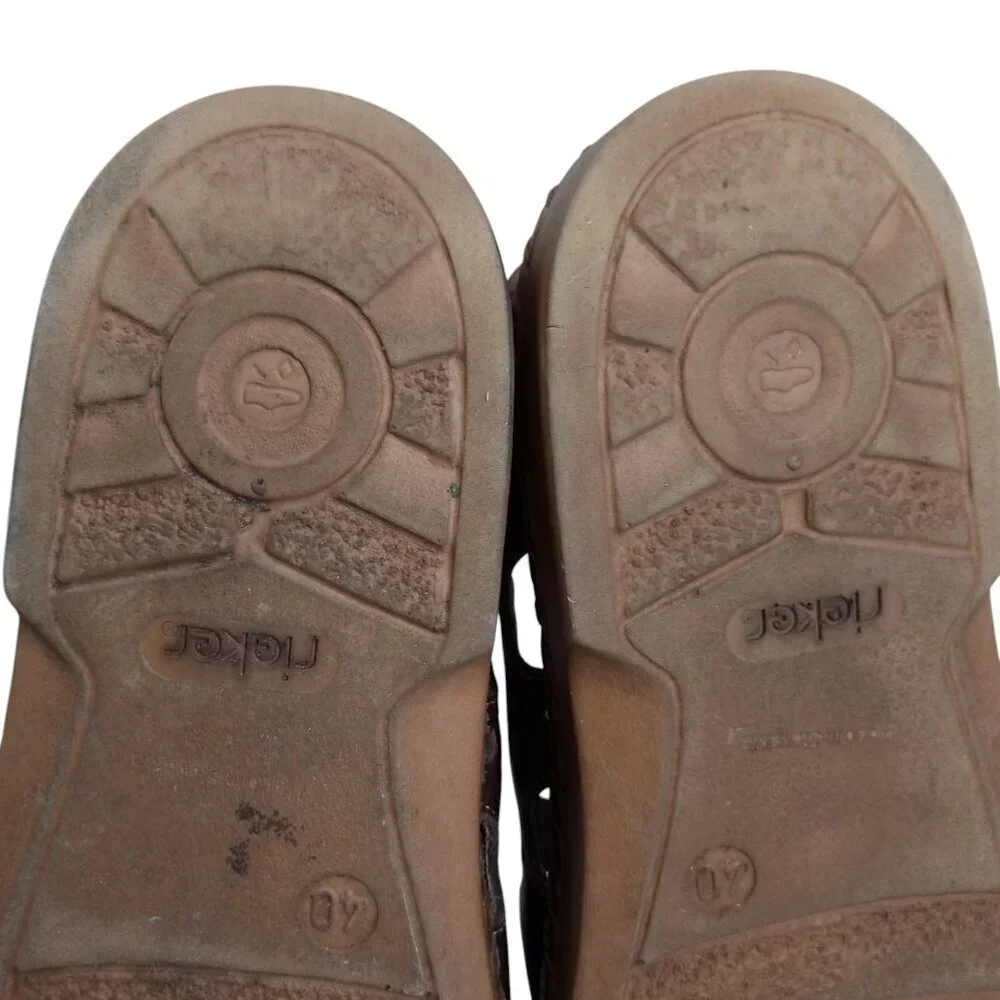 Rieker Brown Leather Slip On Comfort Loafers Size 40 US 9.5-10 Perforated